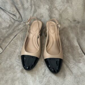 Elegant Beige and Black Women's Slingback Shoes